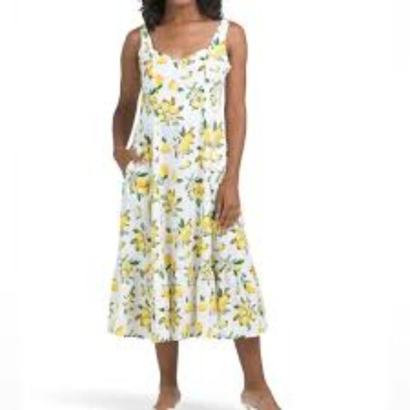 Cynthia Rowley lemon print linen blend midi pocket dress size 8 - Picture 2 of 4